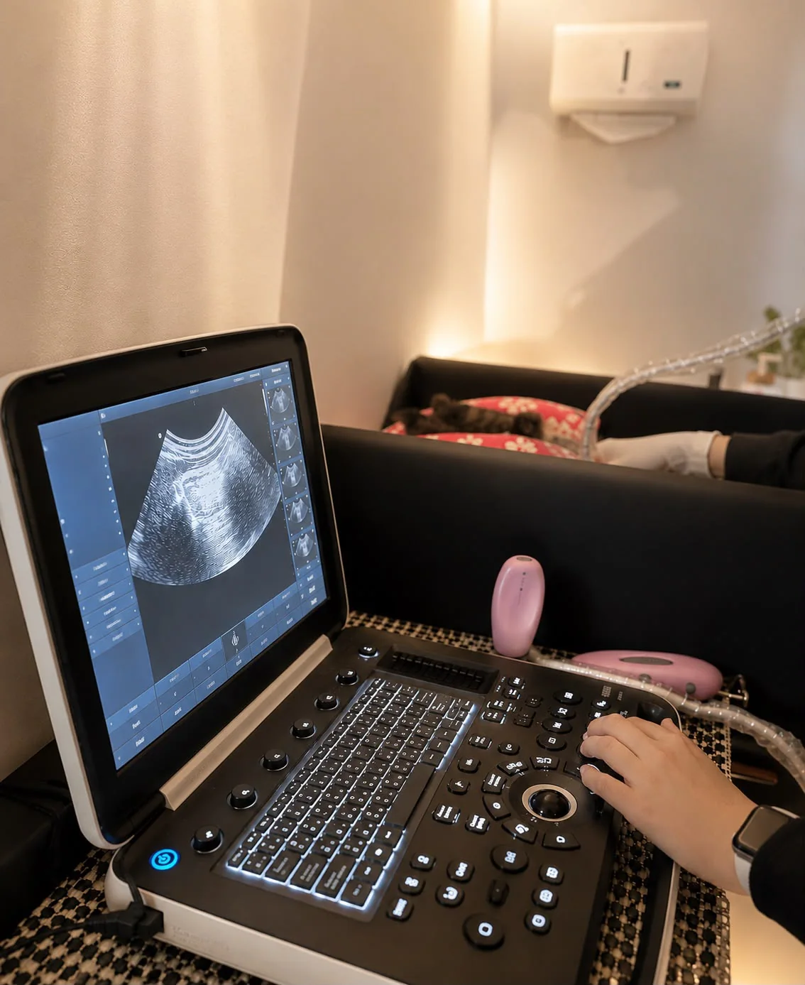 Aparelho de ultrassom em utilização na clínica